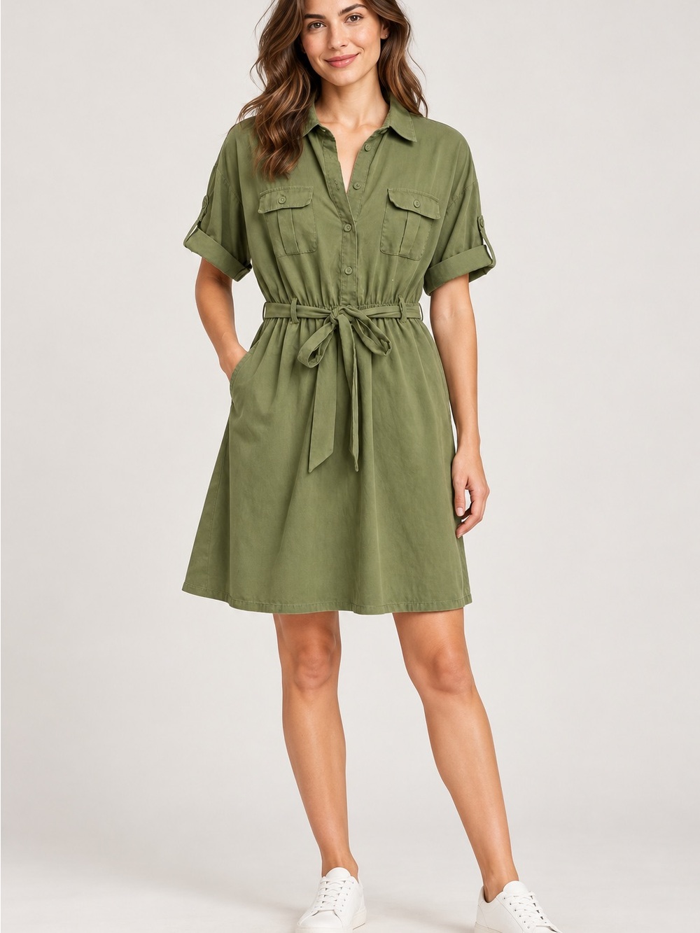 GAP Women’s Olive Green Utility Shirt Dress Size Medium Belted Safari Style